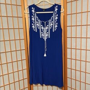 Espresso Royal Blue Dress & White Floral Embroidery Sleeveless Size XL